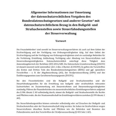 Dokumentvorschau: Wichtige Datenschutzinformationen für Steuerbehörden — Behörden & Verwaltung (CERFA n°Infoschreiben_SteuFa_Bustra)