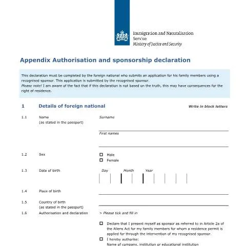 Documentvoorvertoning: Belang van de Appendix Authorisation en Sponsorship Declaration — Immigratie & visa (CERFA n°7621)