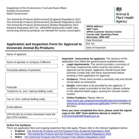 Document preview: APHA Approval Process for Animal By-Product Incineration Facilities — Government & admin (ABPR02)
