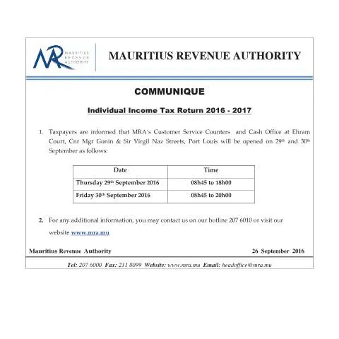 Document preview: Essential Information on MRA Closing Hours for Tax Filing — Government & admin (CERFA n°ClosingHours280916)