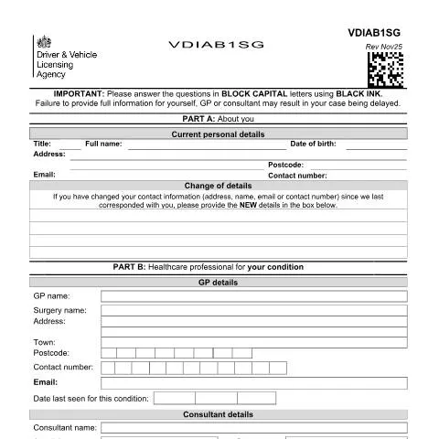 Document preview: Diabetes Medication Reporting: VDIAB1SG Form Requirements — Health