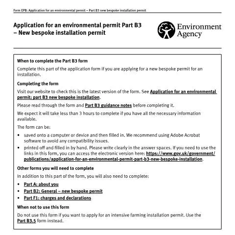 Document preview: UK Part B3 Environmental Permits for Complex Industrial Installations — Government & admin