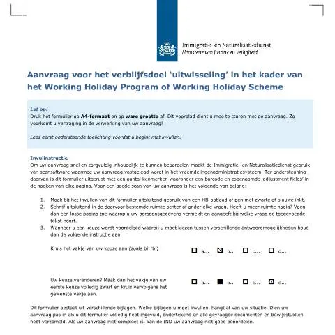 Documentvoorvertoning: Verblijfsdoel 'uitwisseling' aanvragen voor het Working Holiday — Immigratie & visa (CERFA n°7020)