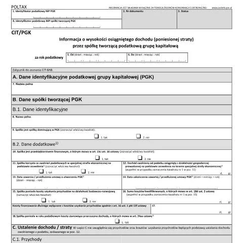 Document preview: Znaczenie formularza CIT/PGK dla spółek w Polsce — Podatki i fiskalność (CERFA n°CIT/PGK)