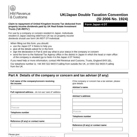 Document preview: Understanding Form Japan 4 DT for UK Property Investments — Taxes