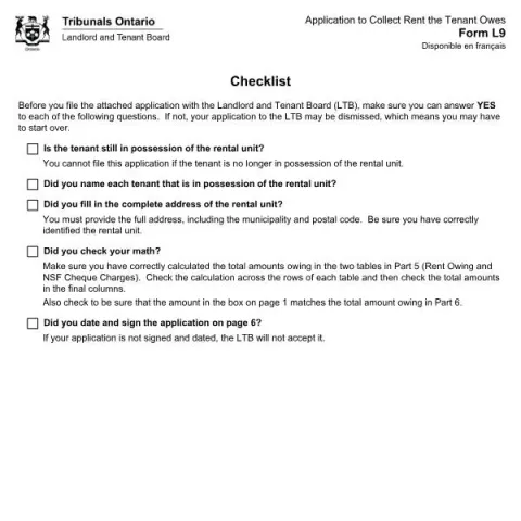 Document preview: Guide to Using Form L9 for Rent Collection in Ontario (English / French) — Housing (L9)