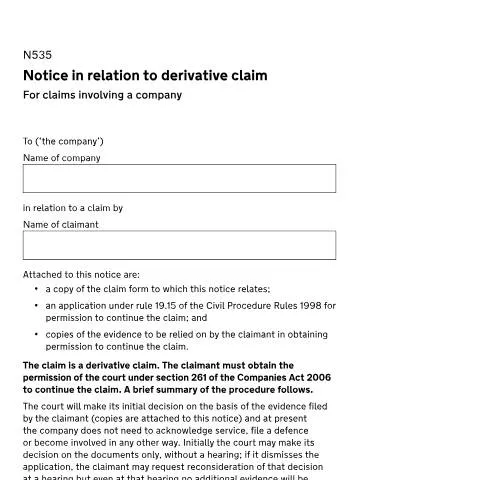 Document preview: Navigating Derivative Claims with Form N535 — Legal & justice