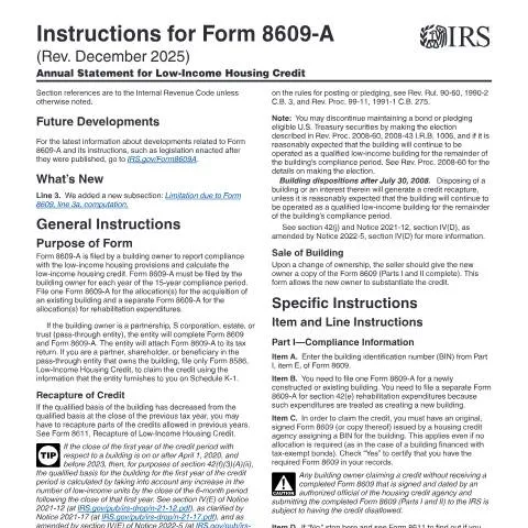 Document preview: Mastering IRS Instructions i8609A for Affordable Housing — Taxes (CERFA n°INST-8609A)