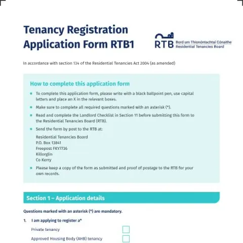 Document preview: Guide to Completing the Tenancy Registration Application RTB1 — Housing (RTB 1 Form)