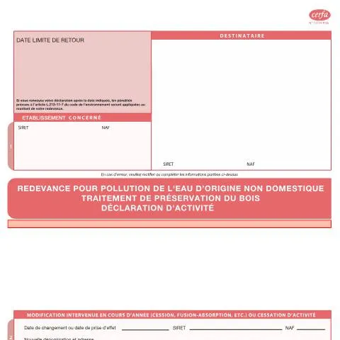 Aperçu du document Formulaire 13734*06 : Obligations déclaratives pollution eau industrie — Démarches administratives (CERFA n°13734*06)