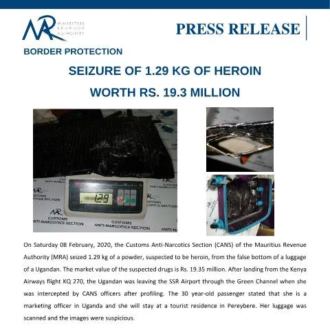 Document preview: Understanding the 1.29 kg Heroin Seizure at SSR Airport — Government & admin (PressRelease100219)