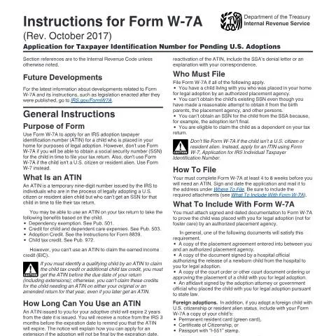 Document preview: Navigating IRS Form W-7A for Adoption Tax Identification — Taxes (CERFA n°INST-W7A)