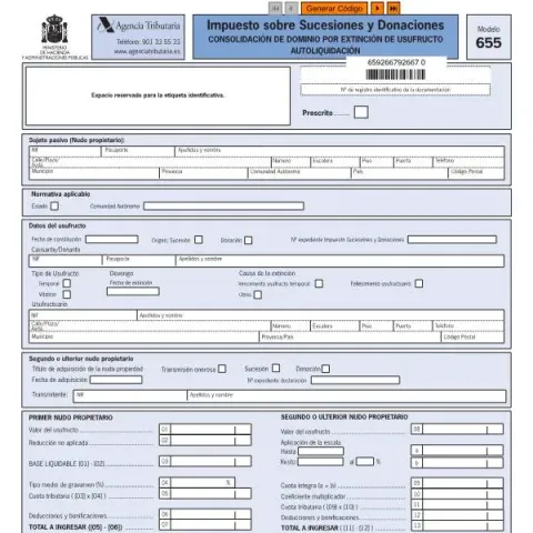 Vista previa del documento Modelo 655: regularización tras extinción de usufructo — Impuestos (655)