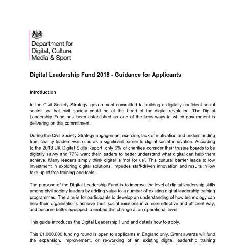 Document preview: Unlock Funding with the Digital Leadership Fund Application — Government & admin