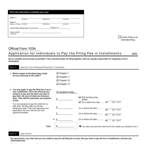 Document preview: Understanding Official Form 103A for Payment Installments — Legal & justice (103A)