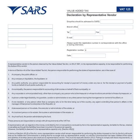 Document preview: Understanding the VAT125 Declaration for Vendors — Taxes (CERFA n°VAT125)