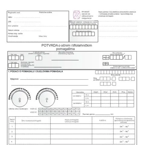 Document preview: Sve što trebate znati o Potvrdi o očnim i tiflotehničkim pomagalima — Zdravlje (CERFA n°Potvrda_o_ocnim_i_tiflotehnickim_pomagal)