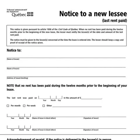 Document preview: Understanding the Notice to a New Lessee (Last Rent Paid) Form — Housing (TAL-823A-E)