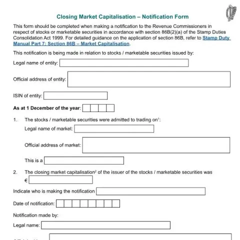 Document preview: Notification Form for Closing Market Capitalisation — Taxes (RPC020134_EN_WB_L_1)