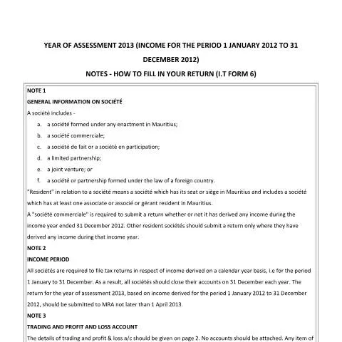 Document preview: A Practical Guide to the 2013 Corporate Tax Return in Mauritius — Government & admin (NotesSociete2013)