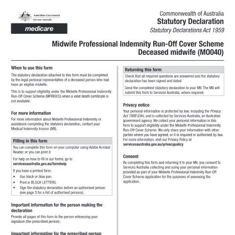 Document preview: Understanding the MO040 Statutory Declaration for Deceased Midwives — Health (CERFA n°MO040)