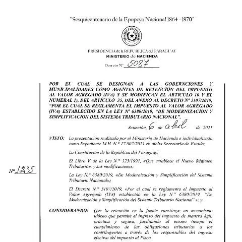 Vista previa del documento Resumen del Decreto 5087-2021 y su efecto en el IVA paraguayo — Impuestos