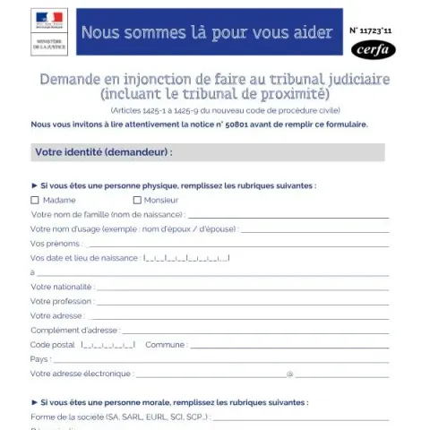 Aperçu du document Procédure d'injonction de faire au tribunal judiciaire — Juridique & justice (Cerfa 11723*11)