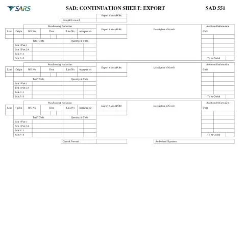 Document preview: Navigating the SAD 551 Continuation Sheet for Exports — Government & admin (CERFA n°SAD 551)