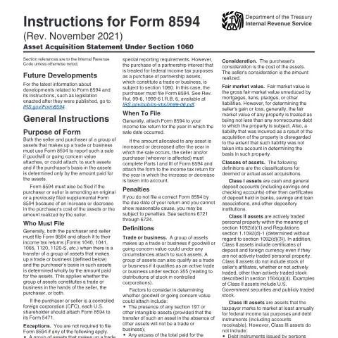 Document preview: Mastering IRS Form 8594 for Asset Transactions — Taxes (CERFA n°INST-8594)