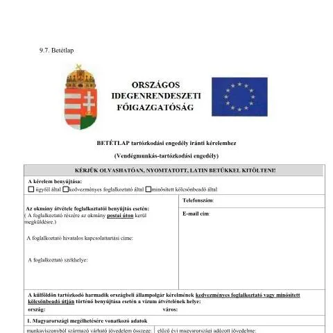 Document preview: A Betétlap tartózkodási engedély kérelem jelentősége — Bevándorlás & vízumok
