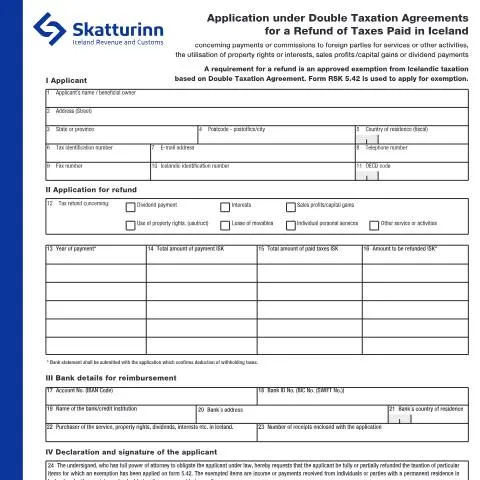 Document preview: Umsókn um endurgreiðslu skatta samkvæmt tvítryggingarsamningum — Skattar & fjármál (CERFA n°RSK 5.43)