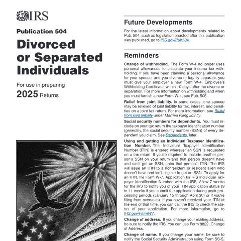 Document preview: Understanding IRS Publication 504 for Divorced Individuals — Taxes (CERFA n°PUB-504)