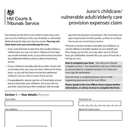 Document preview: Additional Care Expenses Claims During Jury Service: Form 5223B Guide — Legal & justice
