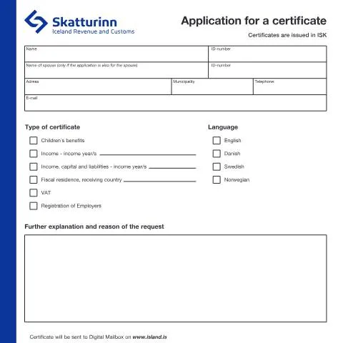 Document preview: Umsókn um vottorð RSK 14.10 - Hagnýti gildið — Stjórnsýsla (CERFA n°RSK 14.10)