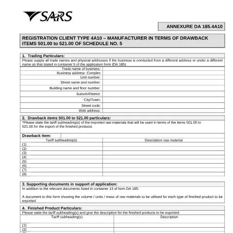 Document preview: Mastering the DA 185 4A10 Form for Manufacturers — Government & admin (CERFA n°DA 185 4A10)