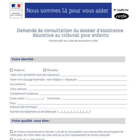 Aperçu du document Comment obtenir l'accès à votre dossier d'assistance éducative — Démarches administratives (CERFA n°13483*02)