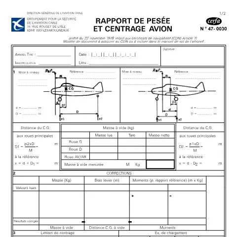 Aperçu du document Document 47-0030 : certification masse et équilibre aéronef — Démarches administratives (CERFA n°47-0030)