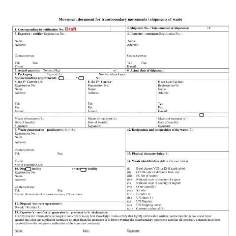 Document preview: Understanding the Movement Form for Waste Shipments — Environment & energy