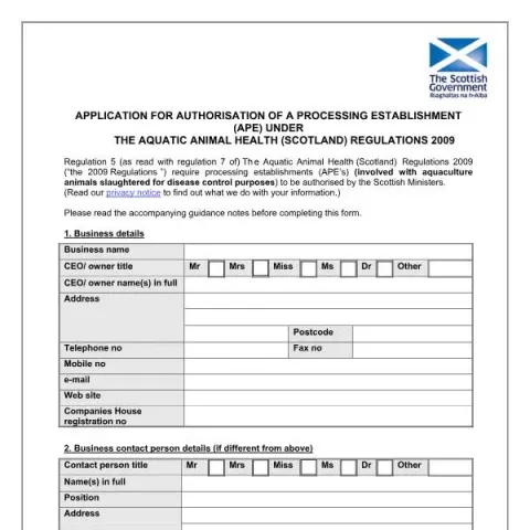 Document preview: Processing Establishment Authorization Application in Scotland — Government & admin (FHI 058 A)