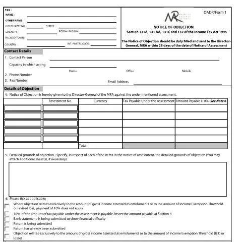 Document preview: Navigating the Income Tax OADR/Form 1 for Tax Disputes — Taxes (CERFA n°OADRTax1-300615)