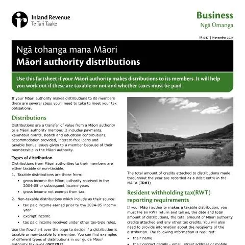 Document preview: Importance of the IR1027 Form for Māori Authorities — Government & admin (CERFA n°IR1027)