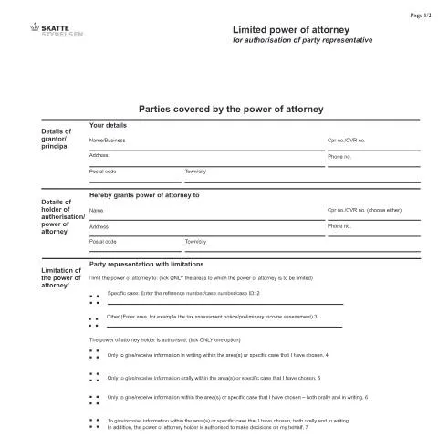 Document preview: Forståelse af begrænset fuldmagt i danske skattesager — Juridisk & ret (CERFA n°02.056)