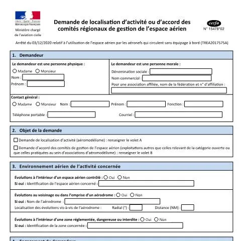 Aperçu du document Formulaire 15478*02 : obtenir l'accord des comités aériens régionaux — Démarches administratives (CERFA n°15478*02)