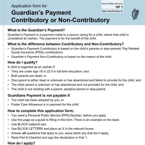 Document preview: Understanding Guardian's Payment for Orphans in Ireland — Benefits & social aid (CERFA n°GP1)