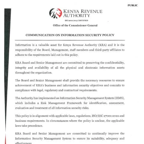 Document preview: Navigating the KRA Information Security Policy Form — Government & admin (CERFA n°KRA-Information-Security-Policy)
