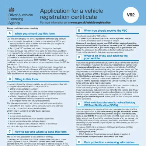 Document preview: How to Replace Your Missing V5C Certificate with Form V62 — Vehicle & driving