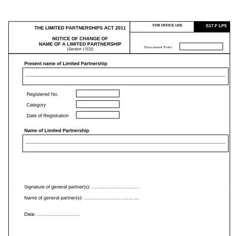 Document preview: Essential Guide to Changing Your Limited Partnership Name — Government & admin (NOTICE-OF-CHANGE-OF-NAME-OF-A-LIMITED-PARTNERSHIP_LP5)