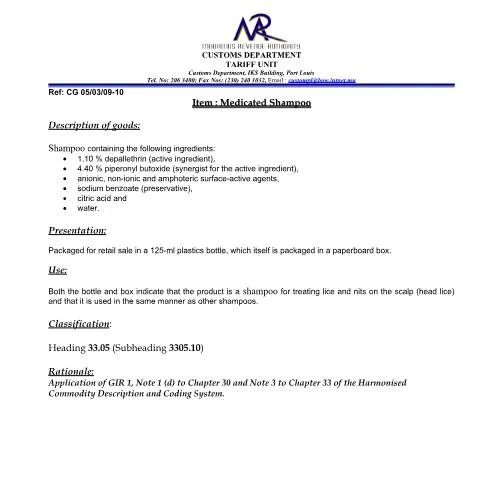 Document preview: Navigating Medicated Shampoo Classification in Mauritius — Government & admin (MedicatedShampoo)