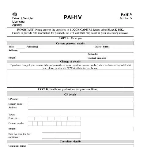 Document preview: Navigating the PAH1V Form for Medical Reporting — Health