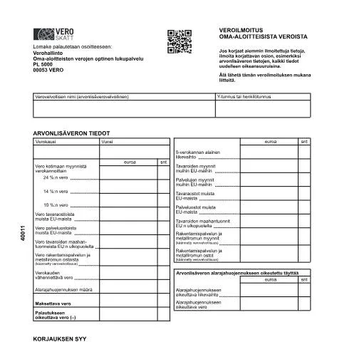 Document preview: Oma-aloitteisten verojen ilmoittaminen: Veroilmoitus 4001 — Verot & verotus (CERFA n°Vero 4001)